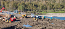 Construction site along the NSR for a bridge near Drayton Valley along highway 22 in 2013.